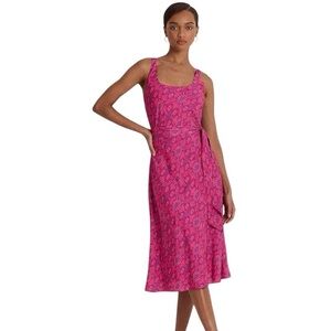 Lauren Ralph Lauren Fuchsia Ikat Print Belted Midi Dress- NWT